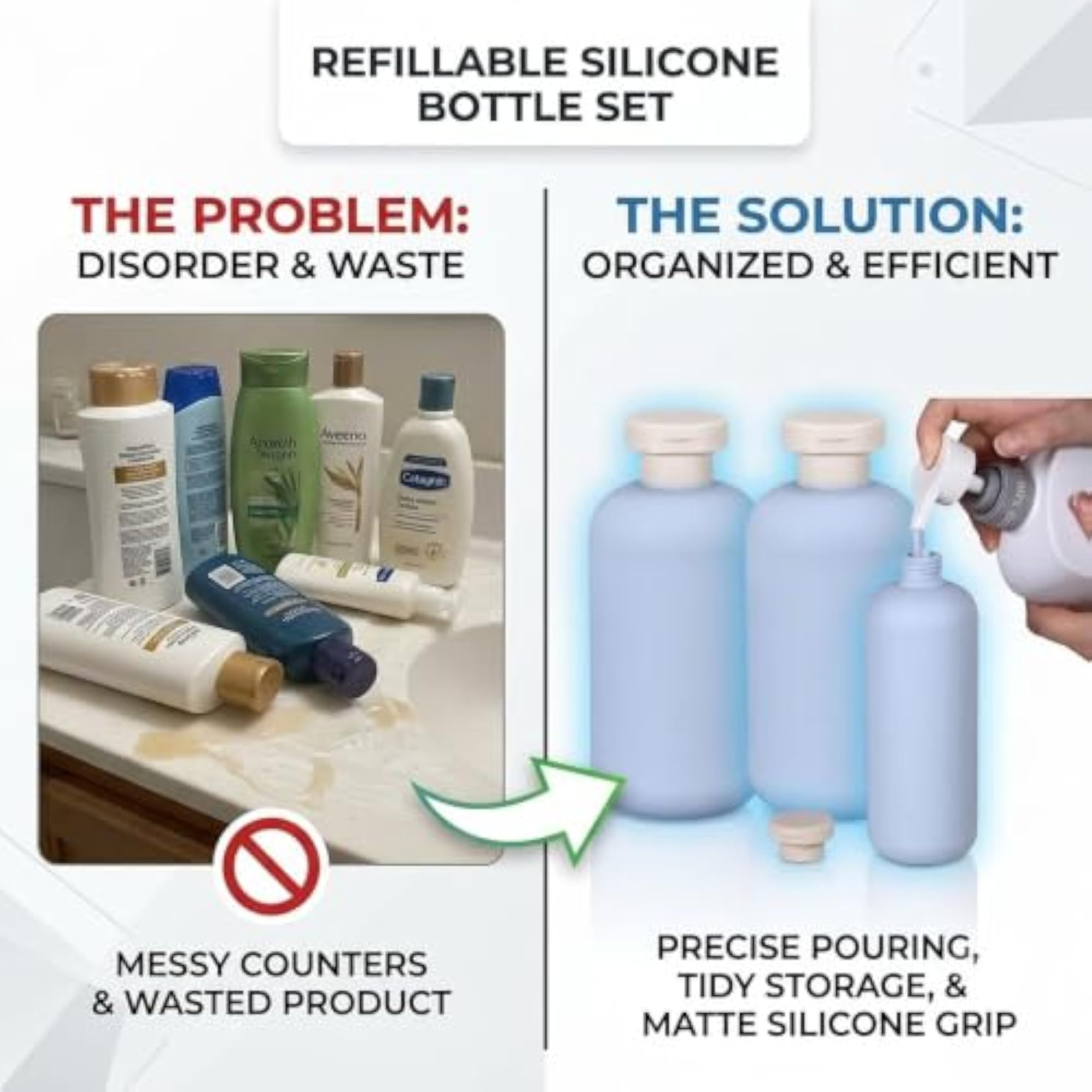 Refillable Silicone Bottle Set Blue
